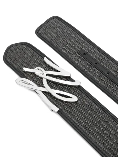 Karl Lagerfeld Logo-plaque Woven Belt In Black
