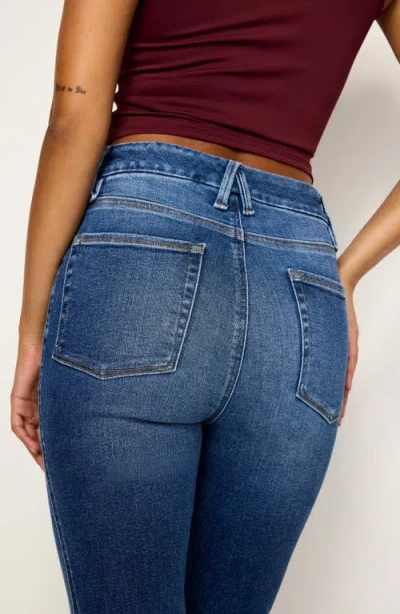 Good American Good Curve Pieced Raw Hem High Waist Ankle Straight Leg Jeans In Blue