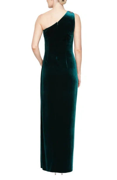 Alex Evenings Pleated One-shoulder Velvet Sheath Gown