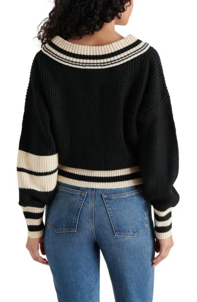 Steve Madden Jen Stripe Trim Sweater In Black