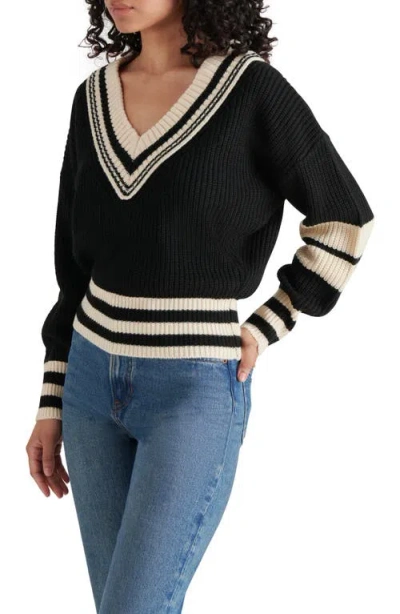 Steve Madden Jen Stripe Trim Sweater In Black