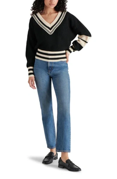 Steve Madden Jen Stripe Trim Sweater In Black