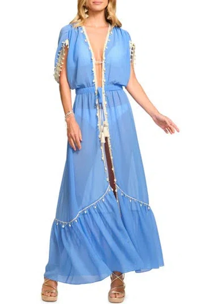 Ramy Brook Nikolai Shell Trim Maxi Cover-up Dress In Blue