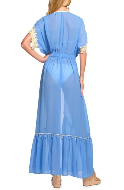 Ramy Brook Nikolai Shell Trim Maxi Cover-up Dress In Blue