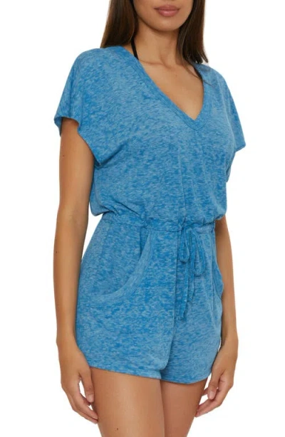 Becca Beach Date Burnout Jersey Cover-up Romper In Blue