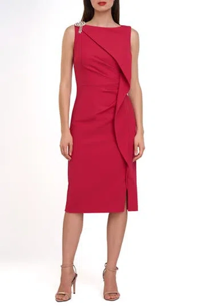 Js Collections Fern Crystal Detail Cascade Ruffle Crepe Cocktail Midi Dress