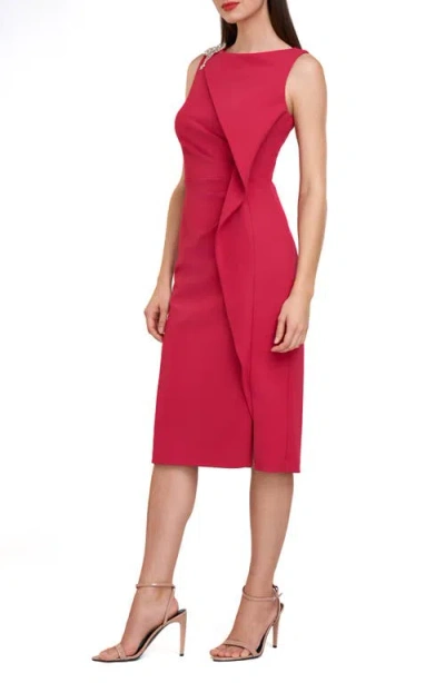 Js Collections Fern Crystal Detail Cascade Ruffle Crepe Cocktail Midi Dress