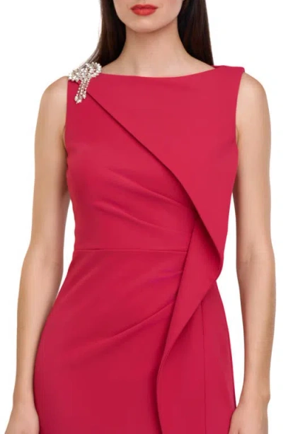 Js Collections Fern Crystal Detail Cascade Ruffle Crepe Cocktail Midi Dress