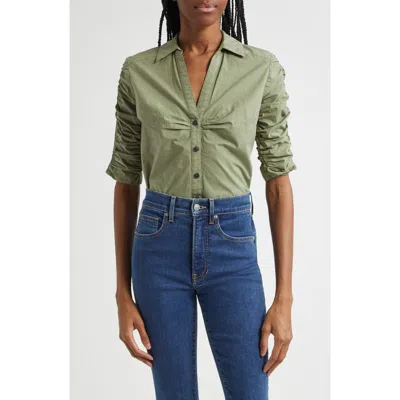 Veronica Beard Porta Ruched Cotton Button-up Shirt