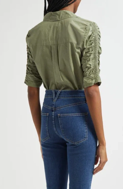 Veronica Beard Porta Ruched Cotton Button-up Shirt