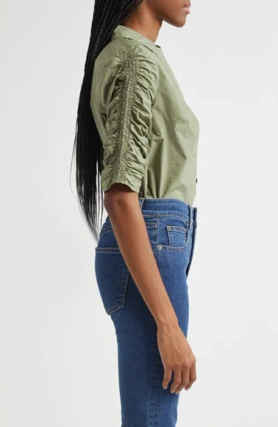 Veronica Beard Porta Ruched Cotton Button-up Shirt