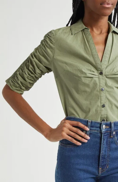 Veronica Beard Porta Ruched Cotton Button-up Shirt