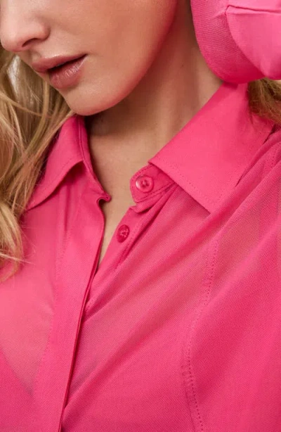 Good American Sheer Mesh Button-up Shirt