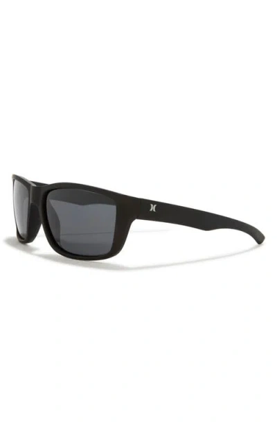 Hurley 52mm Beveled Polarized Rectangular Wrap Sunglasses