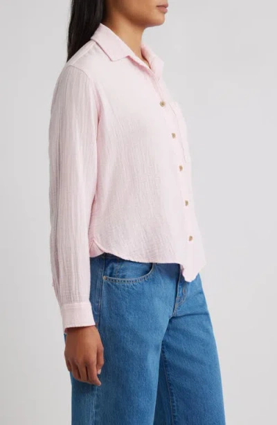 Beachlunchlounge Cameletta Cotton Gauze Button-up Shirt In Pink