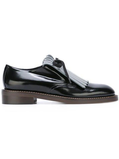 Marni Leather Fringed Lace-up Brogue Shoes In Black