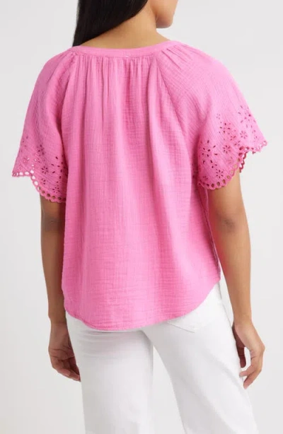 Beachlunchlounge Dessa Eyelet Detail Cotton Top In Pink