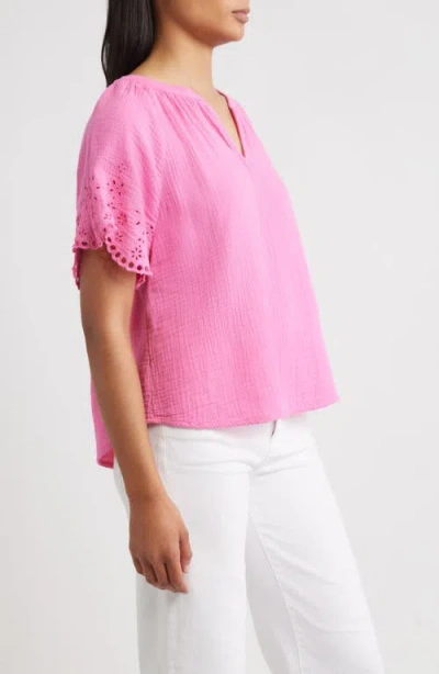 Beachlunchlounge Dessa Eyelet Detail Cotton Top In Pink
