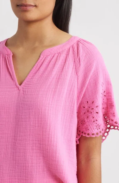 Beachlunchlounge Dessa Eyelet Detail Cotton Top In Pink