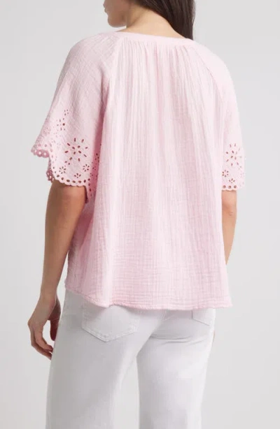 Beachlunchlounge Dessa Eyelet Detail Cotton Top In Pink