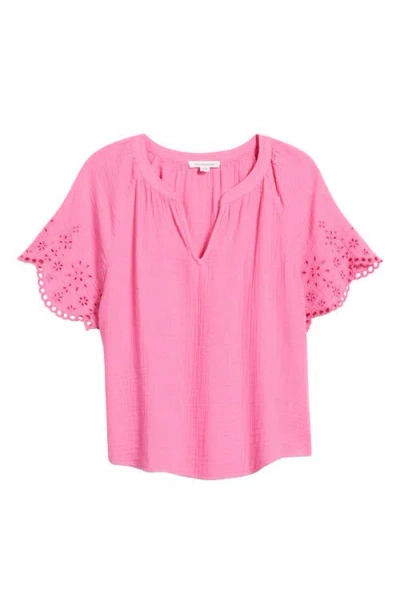Beachlunchlounge Dessa Eyelet Detail Cotton Top In Pink