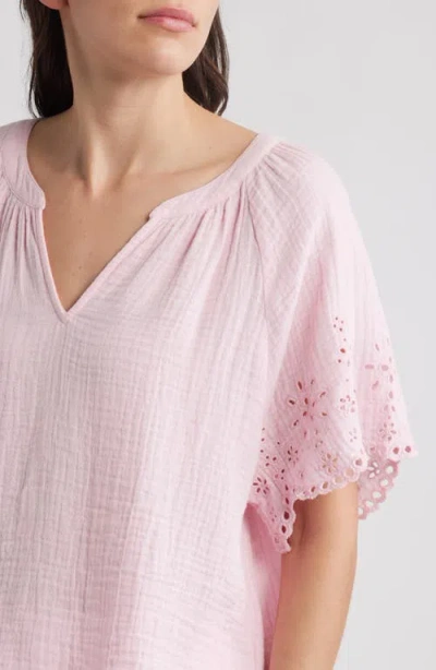 Beachlunchlounge Dessa Eyelet Detail Cotton Top In Pink