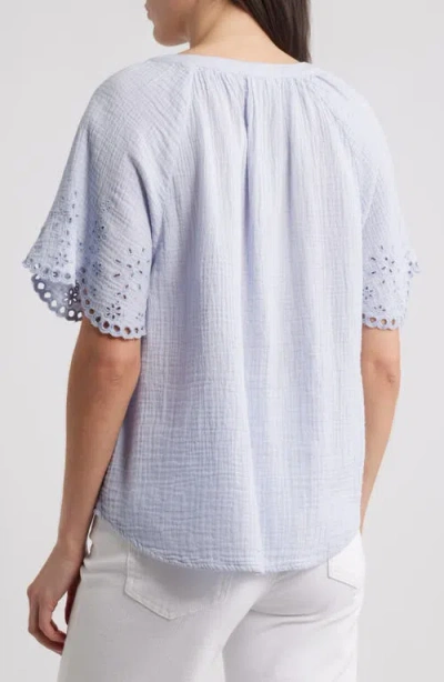 Beachlunchlounge Dessa Eyelet Detail Cotton Top In Blue
