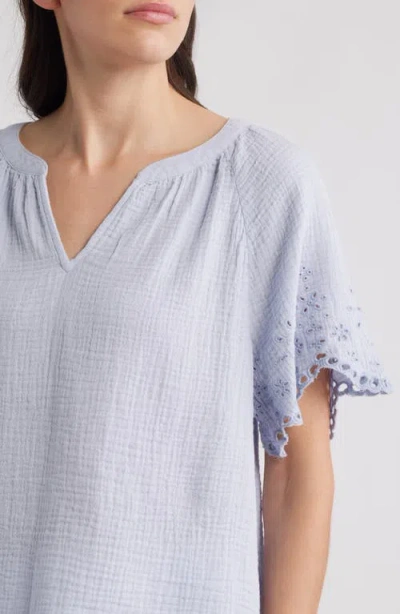 Beachlunchlounge Dessa Eyelet Detail Cotton Top In Blue