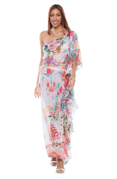 Ranee's Ranees One Shoulder Ruffle Dress In Multi