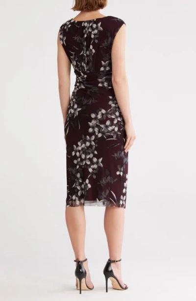 Connected Apparel Faux Wrap Mesh Midi Dress In Multi