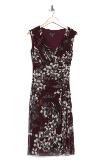 Connected Apparel Faux Wrap Mesh Midi Dress In Multi