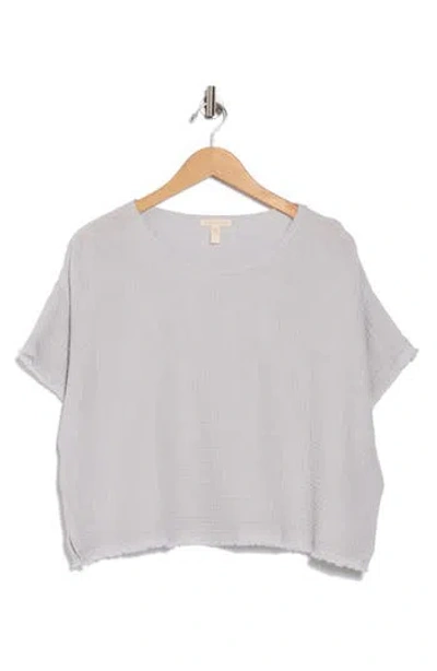 Eileen Fisher Short Sleeve Organic Cotton Gauze Boxy Top In Gray