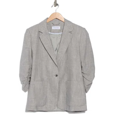 Calvin Klein Scrunched Sleeve Blazer In Gray