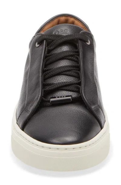 Hugo Boss Gary Leather Low-top Trainers With Branded Lace Loop In Black