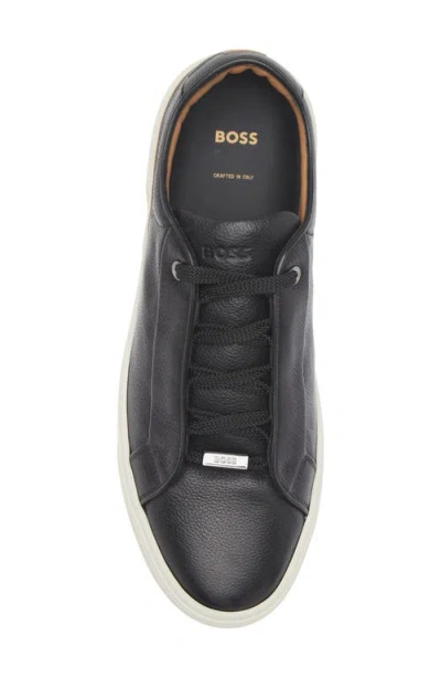 Hugo Boss Gary Leather Low-top Trainers With Branded Lace Loop In Black