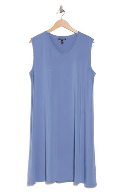 Eileen Fisher V-neck Jersey Tank Dress In Blue