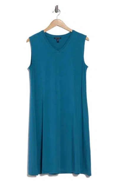 Eileen Fisher V-neck Jersey Tank Dress In Blue