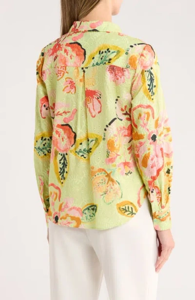 Nicole Miller Eyelet Embroidered Button-up Shirt In Multi