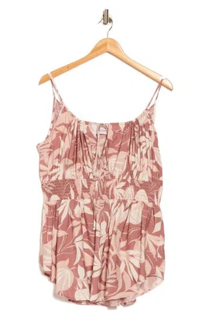 Renee C Tropical Print Smocked Peplum Camisole In Pink