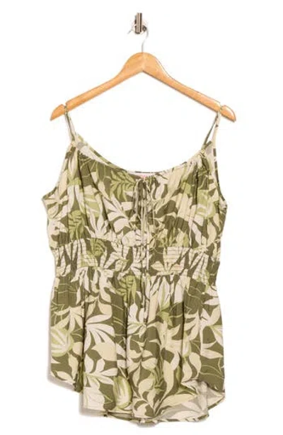 Renee C Tropical Print Smocked Peplum Camisole In Green