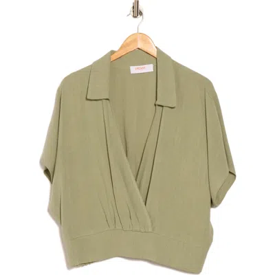 Renee C Collared Short Sleeve Crop Top In Green