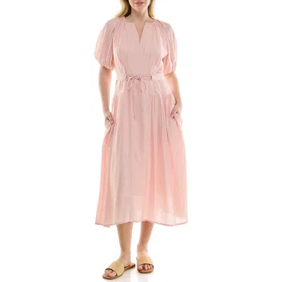 Nicole Miller Crinkle Puff Sleeve Mid Dress In Pink