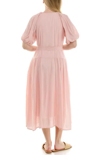 Nicole Miller Crinkle Puff Sleeve Mid Dress In Pink