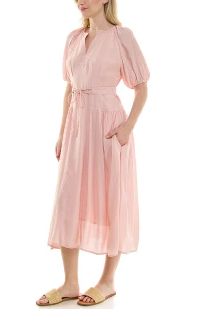 Nicole Miller Crinkle Puff Sleeve Mid Dress In Pink