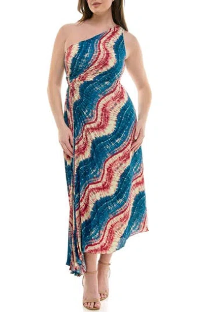Nicole Miller One Shoulder Pleat Dress In Multi