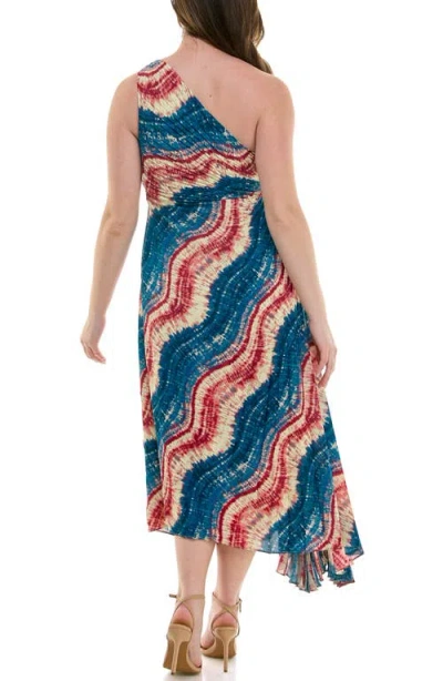 Nicole Miller One Shoulder Pleat Dress In Multi
