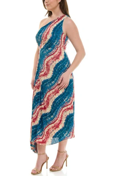 Nicole Miller One Shoulder Pleat Dress In Multi