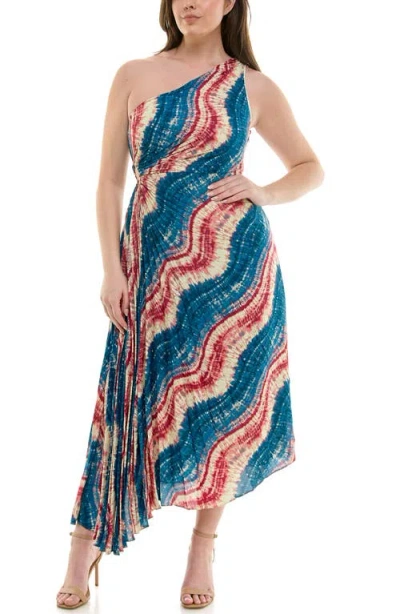 Nicole Miller One Shoulder Pleat Dress In Multi