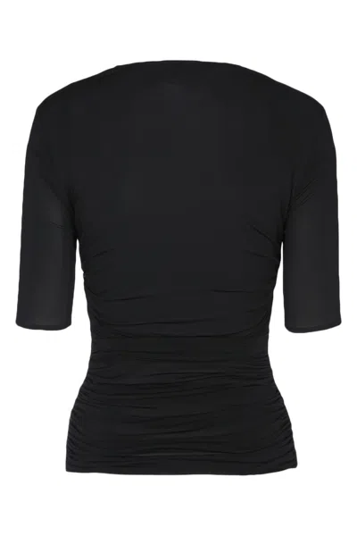 Alaïa Womens Alaia Ruched Round-neck Stretch-woven Top In Black