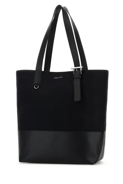 Alexander Mcqueen Mcqueen T-bar Canvas Shopper In Black